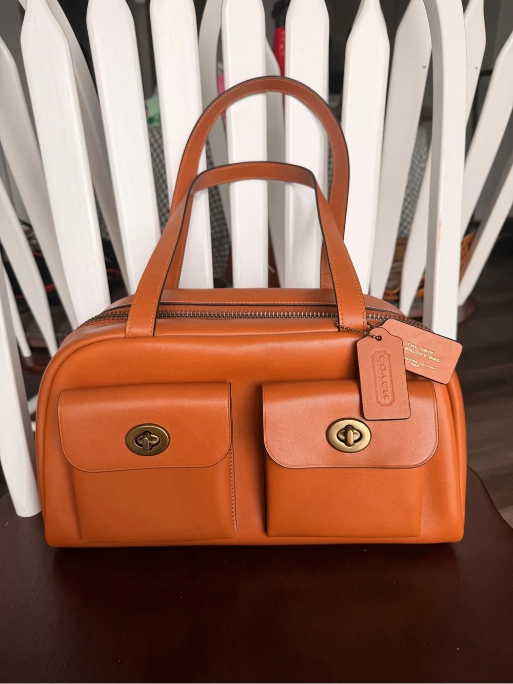 Coach Large Twin Turnlock Satchel in Toffee with Brass Hardware - NWOT